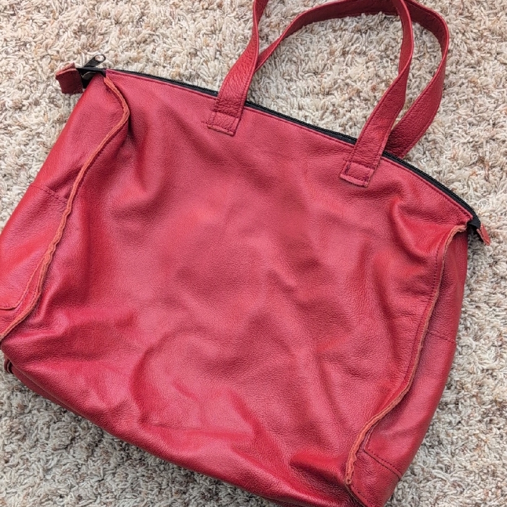 Red Leather Tote Bag